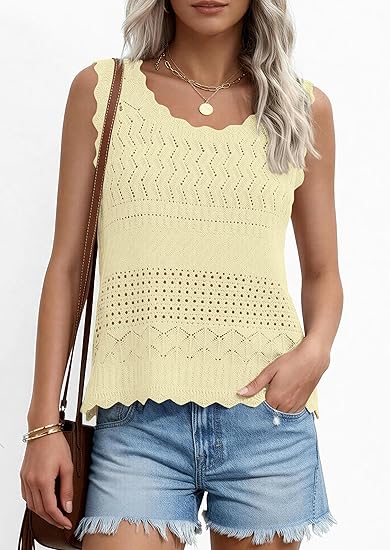Womens Crochet Tank Tops 2026 Summer Spring Boho Sleeveless Cute Knit Sweater Vest Trendy Beach Vacation Clothes