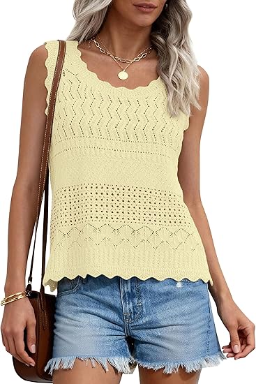 Womens Crochet Tank Tops 2026 Summer Spring Boho Sleeveless Cute Knit Sweater Vest Trendy Beach Vacation Clothes